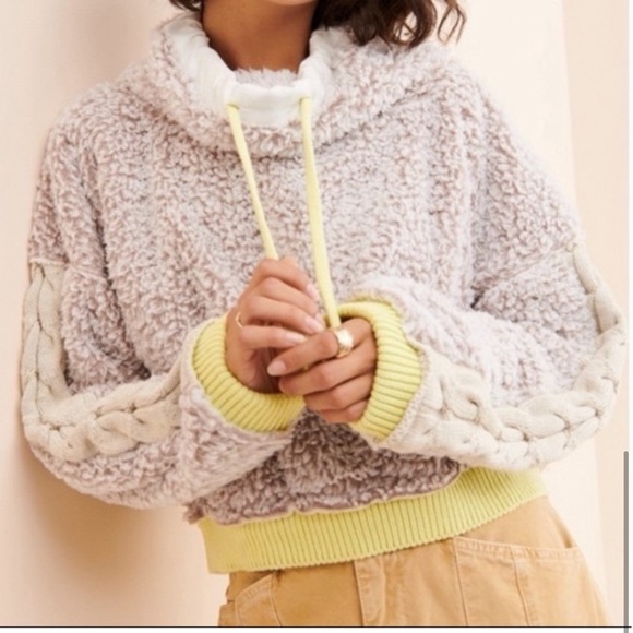 FP FREE PEOPLE BRAND STRETCH BOHO FLEECE PULLOVER SHERPA JACKET SWEATSHIRT TOP M - Picture 7 of 17